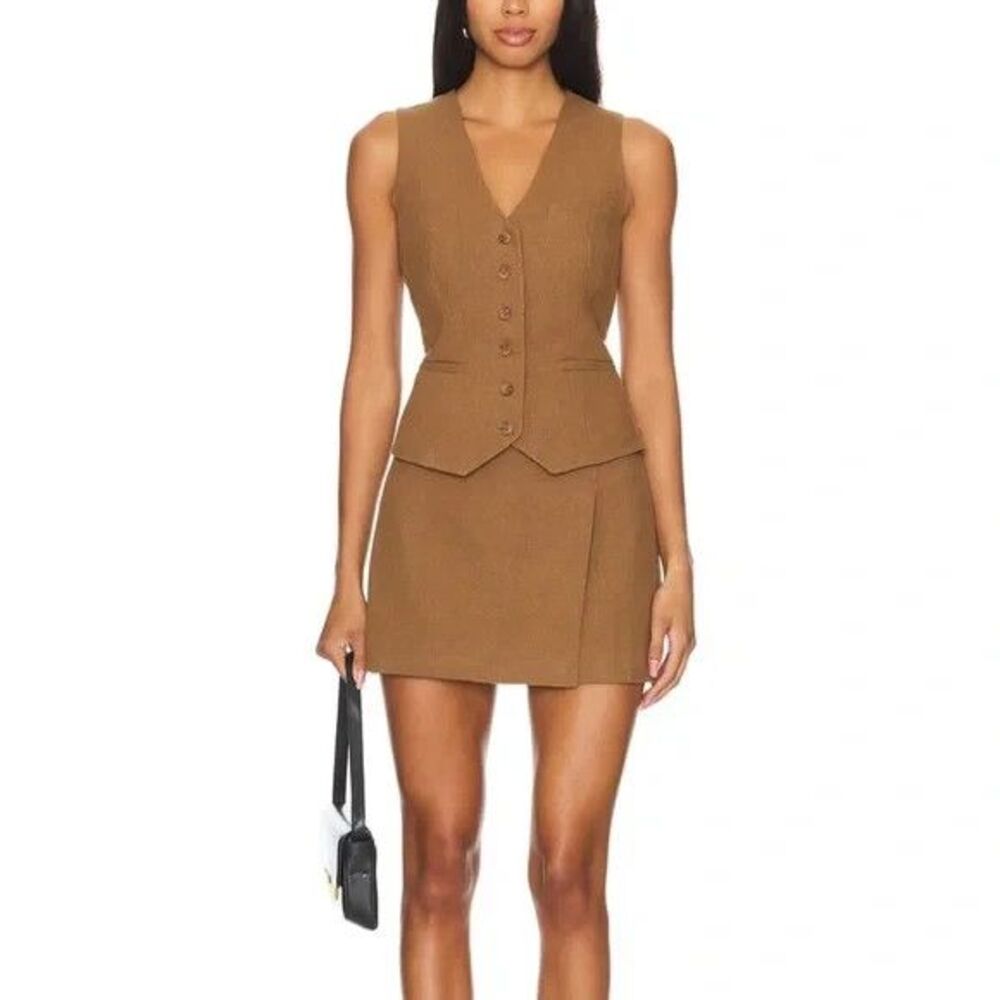 ASTR Brown Sleeveless Button-Up Vest and Skirt Set Size M